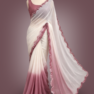 Elegant Wine & Blush Pink Ombre Sequin Border Saree