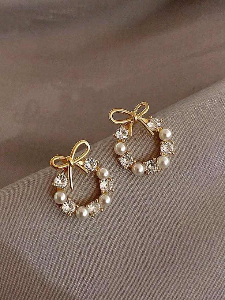 Pearl & Crystal Bow Hoop Earrings