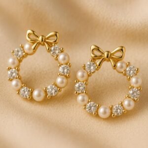 Pearl & Crystal Bow Hoop Earrings