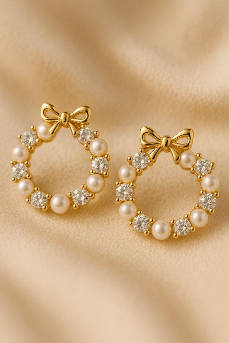 Pearl & Crystal Bow Hoop Earrings