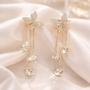 Elegant Butterfly Crystal Dangle Earrings