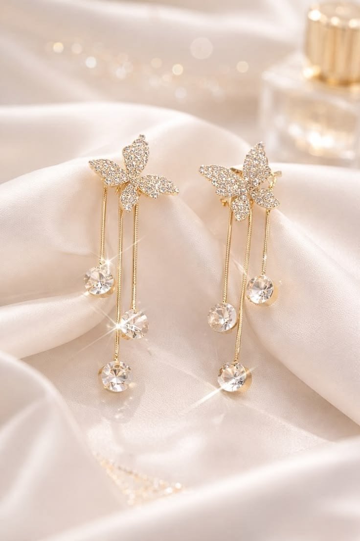 Elegant Butterfly Crystal Dangle Earrings