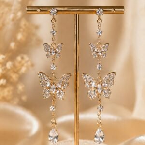 Gold Butterfly Crystal Drop Earrings