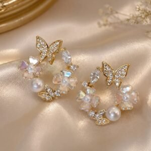 Luxury Butterfly Pearl Floral Earrings